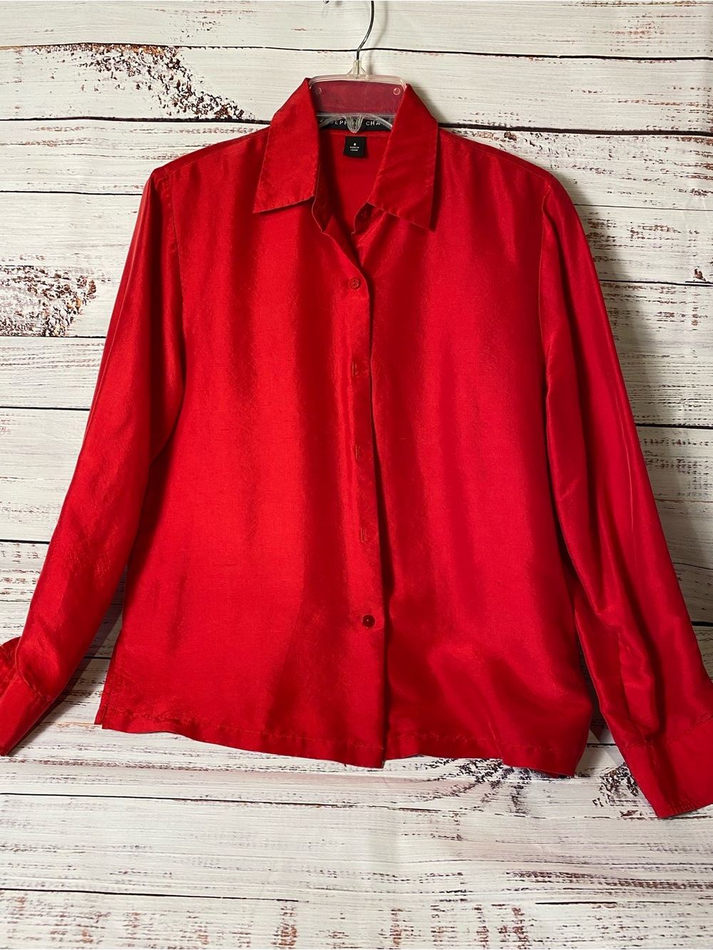 Josephine Chaus Red Silk Button-Down Blouse Sz-8